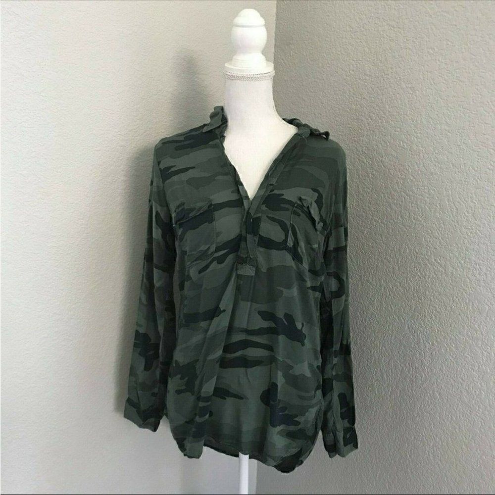 Splendid Women's Camo Print Long Sleeve Blouse Top
